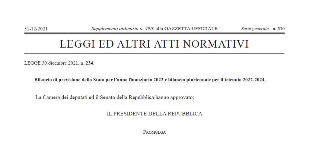 legge di bilancio 2022