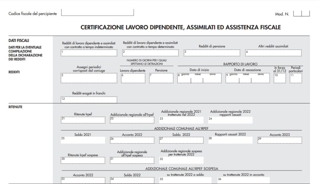 certificazione unica 2023